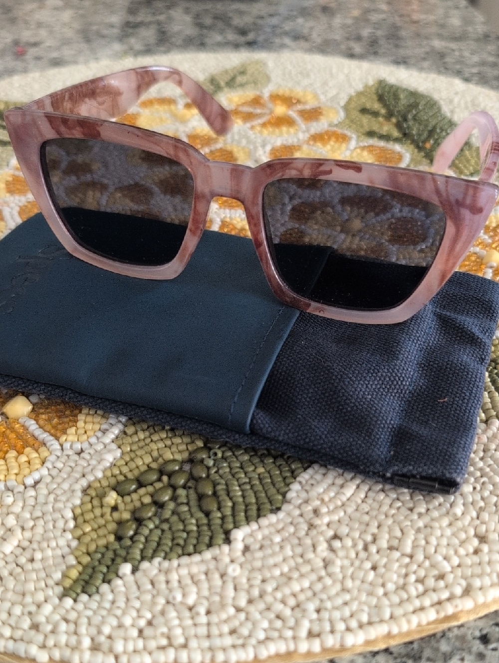 Le Specs Square-Frame Pink Marble Women's Sunglasses